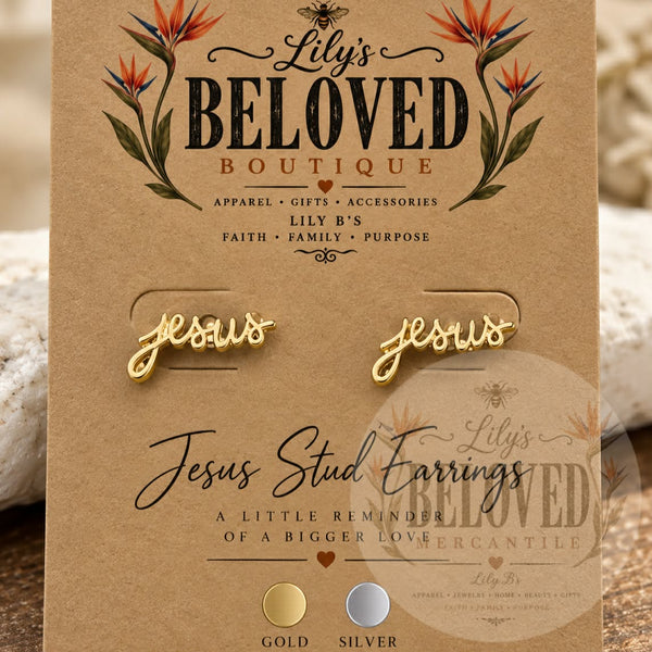 Jesus Script Stud Earrings