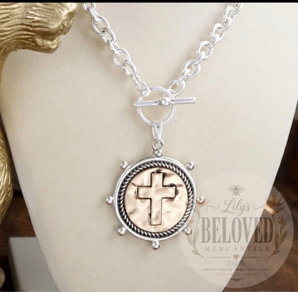Sacred Coin - Front Toggle Cross Necklace