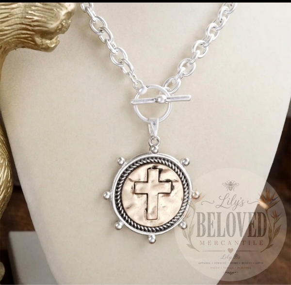 Sacred Coin - Front Toggle Cross Necklace