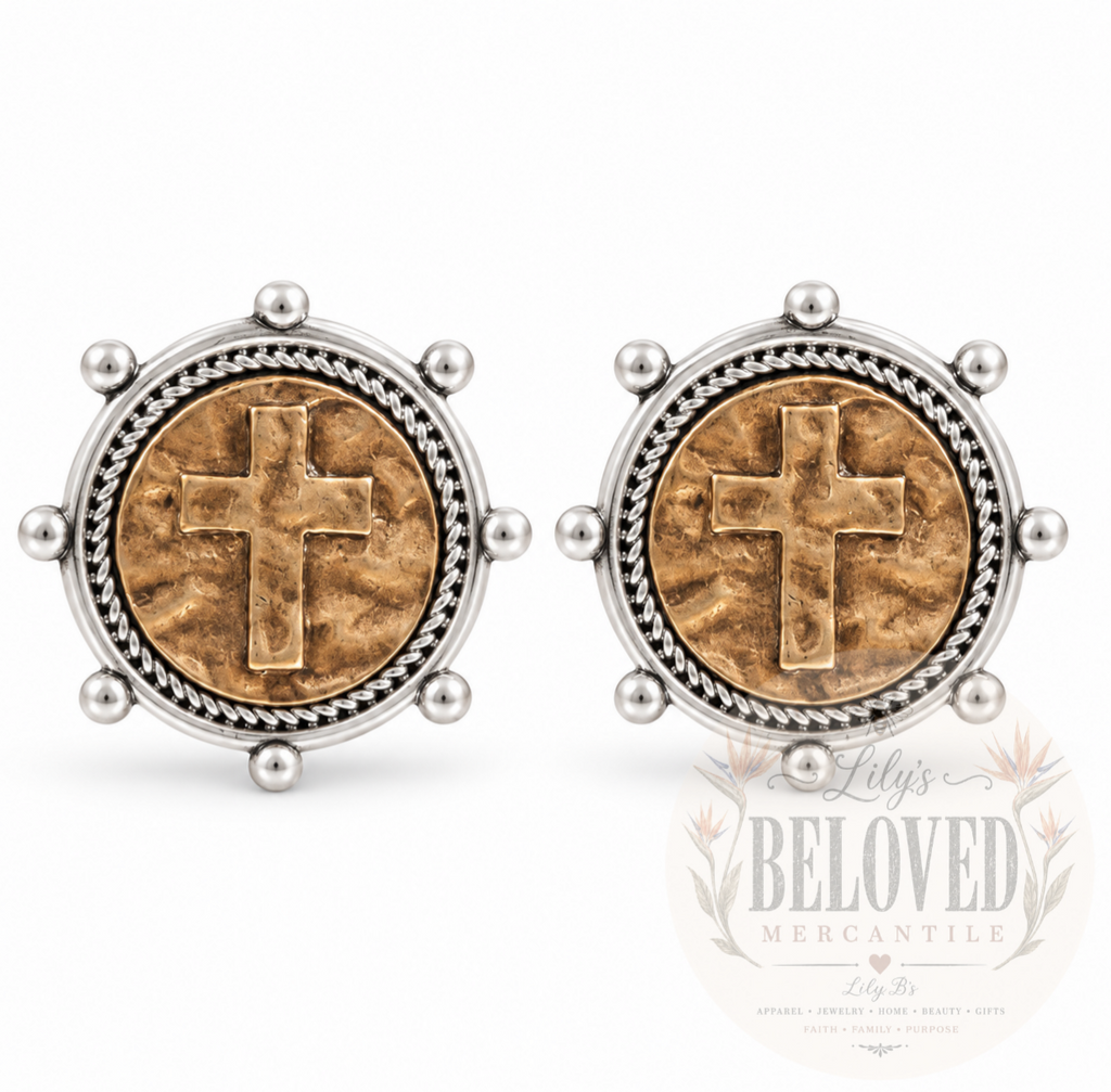 Cross Coin Stud Earrings