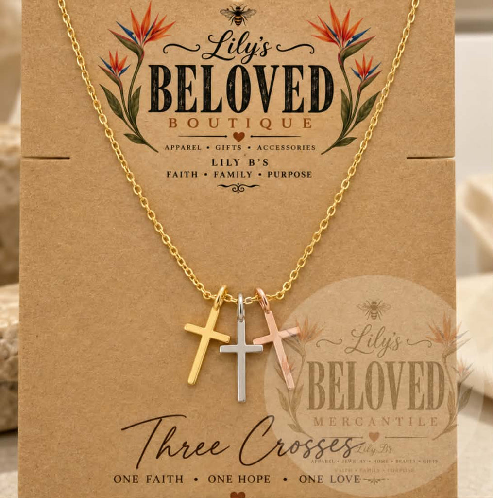 Three Crosses Mixed-Metal Necklace