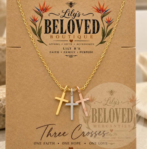 Three Crosses Mixed-Metal Necklace