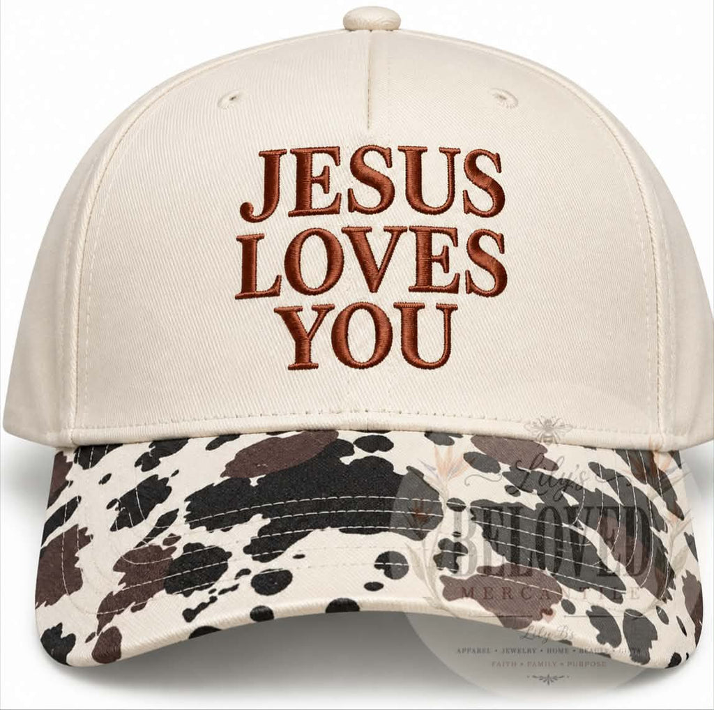 Jesus Loves You Hat (Cow Print)