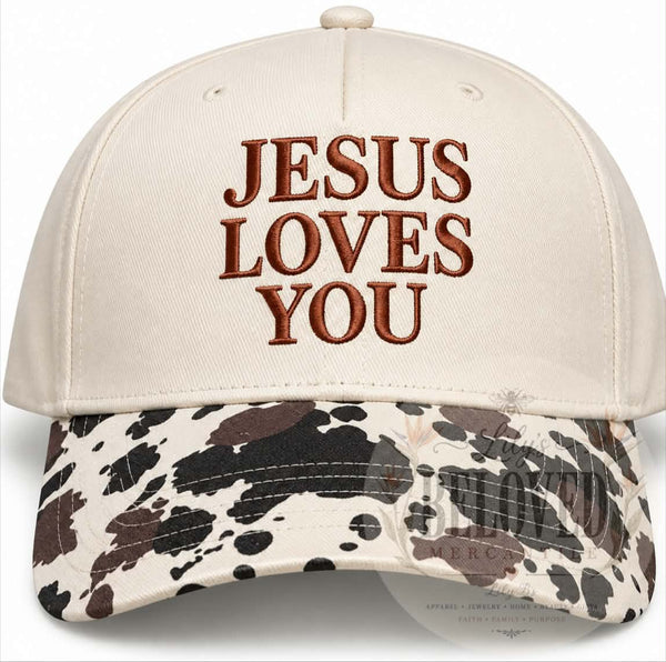 Jesus Loves You Hat (Cow Print)